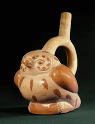 Esikolumbiaaninen taide, Mochica-kulttuuri: pöllön muotoinen terrakotta-astia - 100 eKr.-800 jKr. - Lima, Kansallinen antropologian ja arkeologian museo, Peru