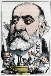 Dramaattista kriitikkoa Francisque Sarceyta (1827-1899) kuvaava sarjakuva
