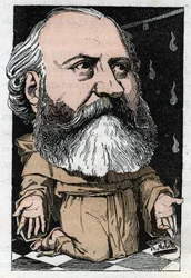 Muotokuva Charles Gounodista (1818-1893), ranskalainen säveltäjä Touchatoutin teoksessa "Le Trombinoscope", B. Molochin karikatyyri vuodelta 1882 (1849-1909). Yksityinen kokoelma.