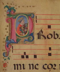 Ms 543 f.113r Historioitu alkukirjain P St. Lawrence, psalterista, n. 1515