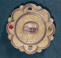 Monipuolinen pyhäinjäännös, 1200-luku (kulta, puu ja jalokivet)