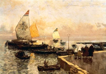 Barcos de Carvão em Chioggia, de Mose Bianchi (1840-1904).finlandês