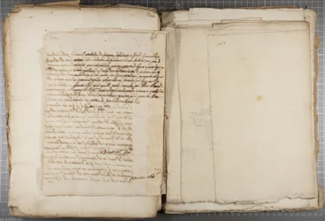 Urbinolaisen Mutio Oddin ja muiden piirustuksia sisältävä salkku, s. 120, kääntöpuoli, n. 1635-40 (kynällä ja tussilla paperille kirjoitettu sidottu nide).