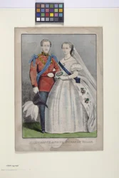 Walesin prinssi ja prinsessa (käsinvärinen litografia)