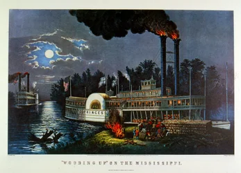 "Puuhastelu Mississippin varrella". 1863 (litografia)
