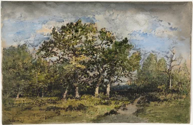 Maisema, n.1860 (akvarelli ja guassi sekä tussi, ruskea muste ja grafiitti).