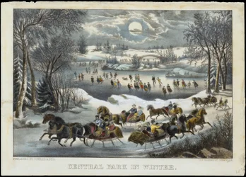 Keskuspuisto talvella, 1877-94, 1877-94. Tekijät: Nathaniel Currier, James Merritt Ives, Currier ja Ives.
