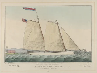Luotsivene William J. Romer, kapteeni McGuire, lähdössä Englantiin 9. helmikuuta 1846 (käsinvärinen litografia)