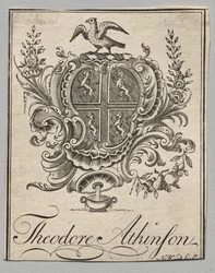 Kirjakilpi: Vaakuna, johon on kaiverrettu Theodore Atkinson