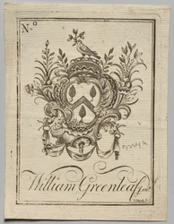 Kirjakilpi: Vaakuna, johon on kaiverrettu William Greenleaf Jun.r