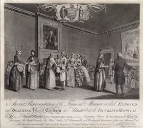 Tarkka esitys siitä muodosta ja tavasta, jolla paljastuneita ja autioituneita pieniä lapsia otetaan Foundlingin sairaalaan, 1749