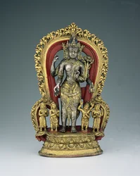 Jatamukuta Lokesvara, Khasa Malla Kingdom (1100-1484) (kullattu paketti, kupariseos & pigmentti)