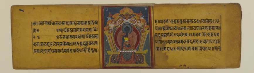 Sivu buddhalaisesta käsikirjoituksesta, jossa on kuva Akshobhyasta, 1500-1700 (muste ja akvarelli paperille)