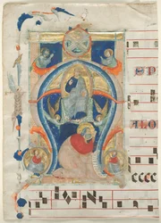 Fragmentti antifonaarista historioidulla alkukirjaimella (A): Kristus Majesteetissa
