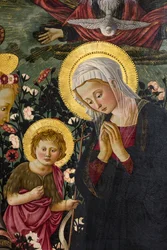 Neitsyt Maria, Johannes ja kaksi enkeliä palvovat Kristuksen lasta.