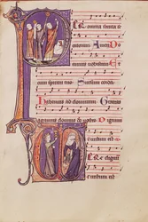 Historialliset nimikirjaimet P, jotka kuvaavat isännän korkeutta ja D, jotka kuvaavat kirkkoa ja synagogaa, Pyhän Pietari Suuren luostarin messaalista