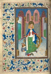 Pienoiskuva Katariinasta Aleksandriasta Rooman keisari Maxentiuksen kanssa (Marcus Aurelius Valerius Maxentius Augustus) (vellum)