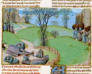 Ms Royal 15 E.IV fol.187 Kuolemat nälänhädästä, Jean de Wavrinin Chroniques d