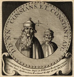 Bysantin keisarien Constans II ja Konstantinus IV muotokuva.