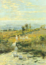 Ankat aamulla, noin 1892, kirjoittanut Niccolo Cannicci (1846-1906). Öljy kankaalle, 57,5x40,5 cm.