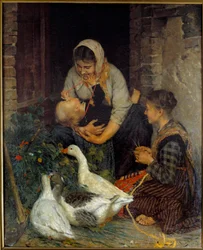 Niccolo Cannicin (1846-1906) Maternal Joy Painting -maalaus