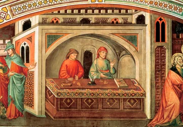 Tarina Pyhästä Matteuksesta, yksityiskohta Niccolo di Pietro Gerinin freskosta, n. 1400