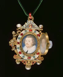 Gresley Jalokivi, jossa on pienoismuotokuvia Sir Thomas Gresleystä ja hänen morsiamestaan Catherine Walsinghamista (katso myös 14569)