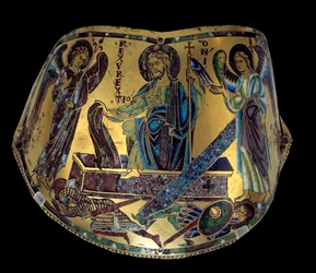 Armilla: Ylösnousemus. Meusen kupari- ja emalirannekoru. Nicolas Verdunin työpaja (n. 1130/50-1205) Keskiaika, n. 1170-1180. Pariisi, Musee du Louvre