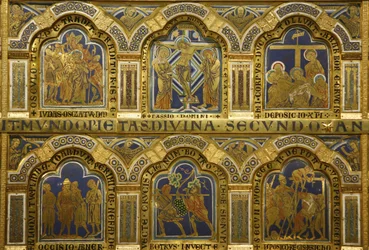 Nikolaus Verdunilaisen (n. 1130/50-1205) Verdunin alttari, valmistunut 1181, Klosterneuburg, Itävalta, emaloidut taulut