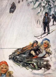 Tytöt kaatuneella reellä, Holmencollen, 1905