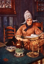 Sisätiloissa nainen lukemassa kirjaa 1904