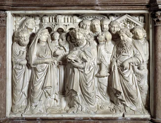 Jeesuksen tuominen temppeliin, saarnastuoli, 1260, Pisan San Giovannin kastekappeli, Italia