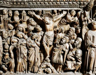 Ristiinnaulitseminen, yksityiskohta saarnatuolista, kirjoittanut Nicola Pisano (aktiivinen 1258-1278), Sienan katedraali, Toscana, 1265-1269