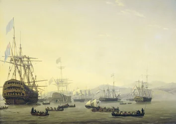 Sotaneuvosto "Queen Charlottella" lordi Exmouthin komennolla ennen Algerin pommitusta 26. elokuuta 1816 Neljä jaksoa englantilais-hollantilaisen laivaston ollessa Algerinlahdella, 26.-27. elokuuta 1816 (sarjan nimi)