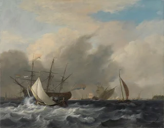 Merivoimien sotalaivaston Amsterdam Westerlaagin edustalla.