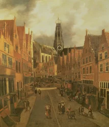 Näkymä "Grote Houtstraatille" (Great High Street) Haarlemissa (öljy kankaalle)