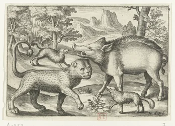 Leopardi, villisika ja kaksi koiraa Animalivm qvadrvpedvm (sarjan nimi) Eläimet maisemissa (sarjan nimi)