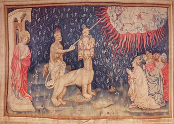 Maan peto saa tulta putoamaan taivaalta, Apocalypse Tapestry of Angersista, 1373-87 (kuvakudos)