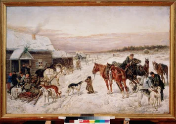 Ennen pubia talvella - Nikolai Jegorovich Sverchkov (Nicolas Swertschkoff) maalaus (1817-1898), öljy kankaalle