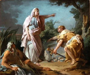 Aethra näyttää pojalleen Theseukselle paikan, johon hänen isänsä oli kätkenyt kätensä, 1768.