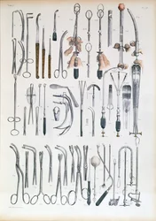 Kirurgisia instrumentteja nielurisaleikkauksiin, kuvalevy Jean-Baptiste Marc Bourgeryn (1797-1849) teoksesta "Traité Complet de l