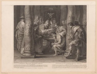 Paavi Silvester I kastoi keisari Konstantinuksen Constantinus baptismo solemniter initiatus / Constantin reçoit solemnelllement le baptème (otsikko esineessä) Keisari Konstantinus Suuren historia (sarjan nimi)