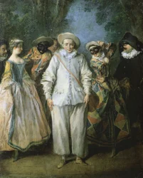 Italian komedian näyttelijät tai italialainen teatteri, n. 1725-28 (öljy puulle)