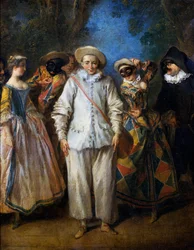 Nicolas Lancretin (1690-1743) italialaisen komedian näyttelijät, öljytaulu, 25,5x22 cm. Ranska