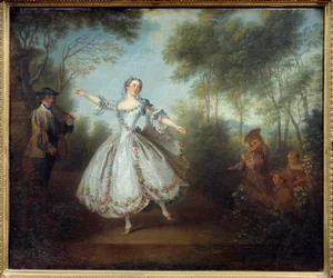 Tanssija Marie Anne Cuppi (1710-1770) kutsui tanssivaa Camargoa. Nicolas Lancretin (1690-1743) maalaus