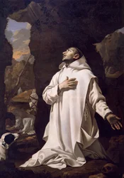 Pyhä Bruno rukoilee erämaassa, Nicolas Mignard (1606-1668), öljy kankaalle, 220x1445 cm
