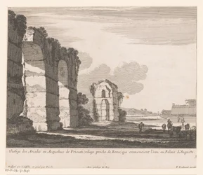 Maisema raunioita ja lehmänpaimenia Vestige des Arcades ou Aqueducs de Friscati (...) (otsikko esineessä)
