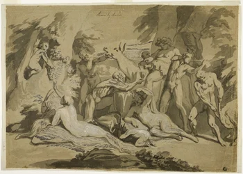 Humalainen Silenus Satyyri ja nymfit