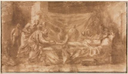 Extreme Unction recto, Three Heads and Other Sketches verso, 1643-1644.