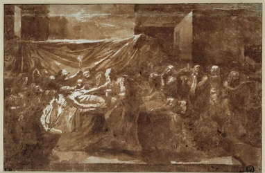 Äärimmäinen voitelu. Piirustus Nicolas Poussin
